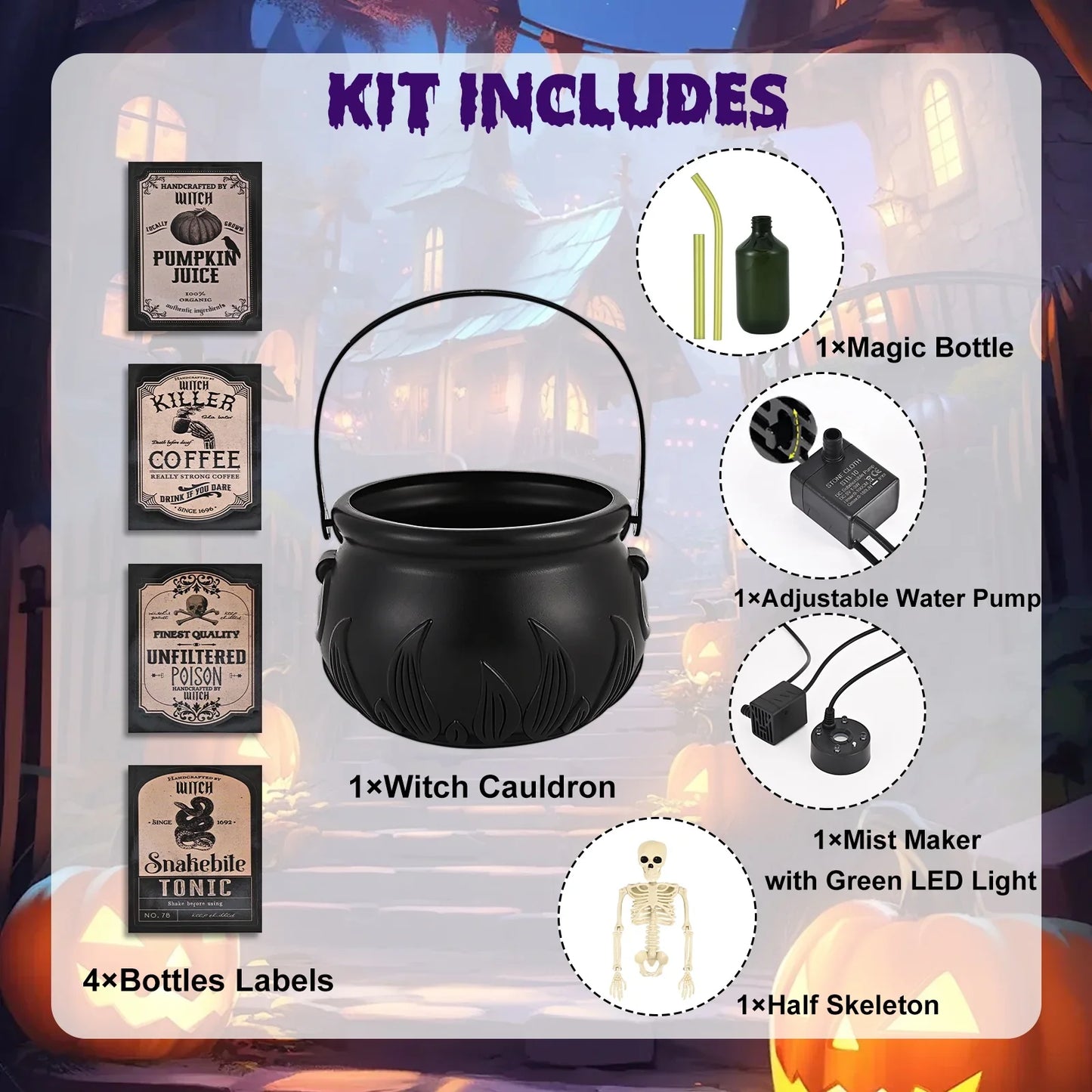 Magic Halloween Witch Cauldron – Fog Effect Potion Pot with Floating Bubbles, Reusable Haunted Party Decoration