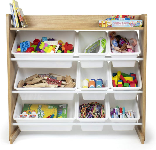 Wooden Toy Organizer with Shelf and 9 Storage Bins
