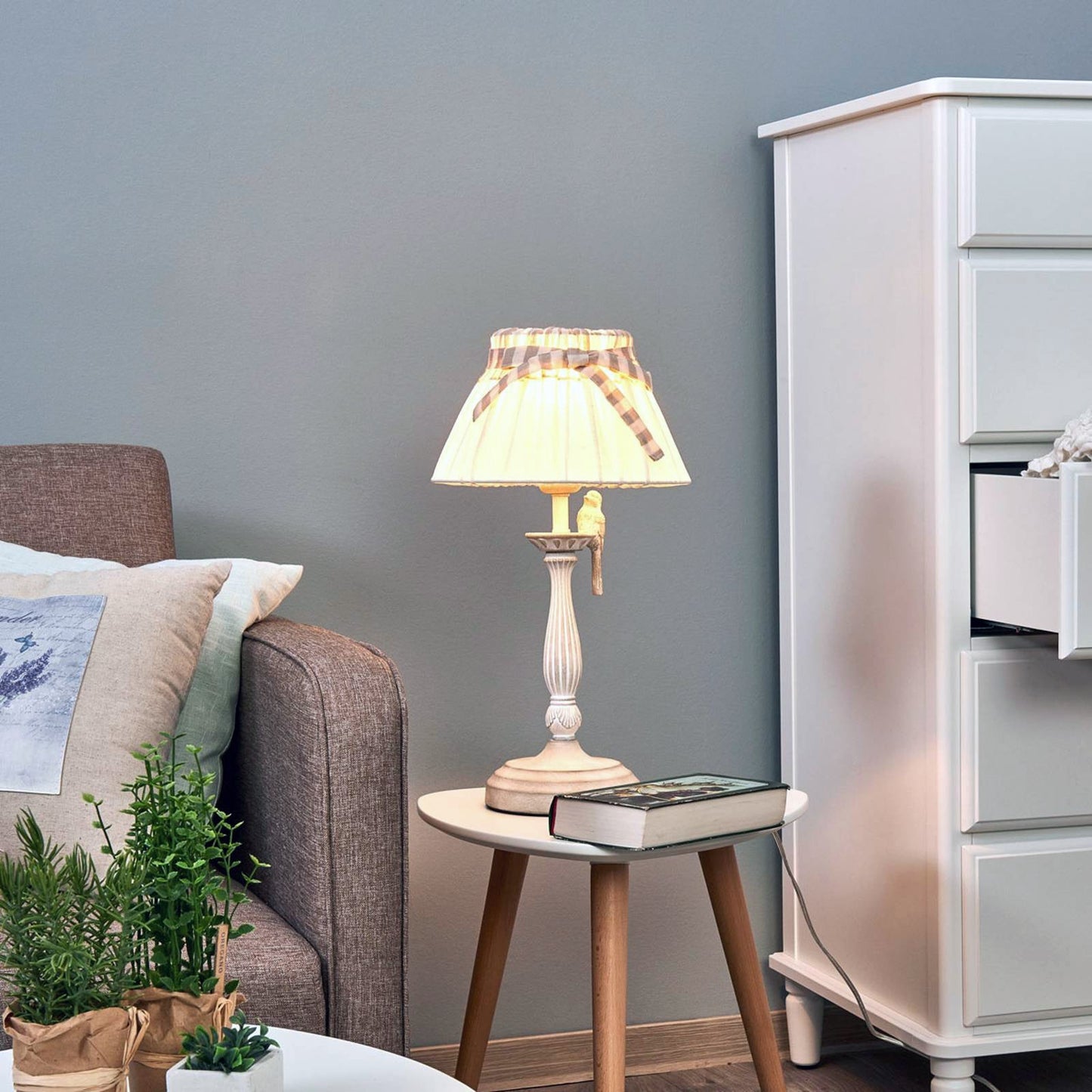 Boho Table Lamp with Fabric Shade