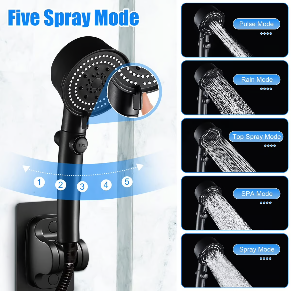 High Pressure Shower Head – 5 Settings & Easy Installation