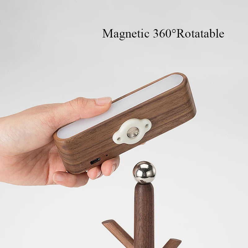 Solid Wood Desk Lamps Dimmable Small Rechargeable Magnetic Wall Lights Flashlight Storage Tray with LED Light for Bedroom