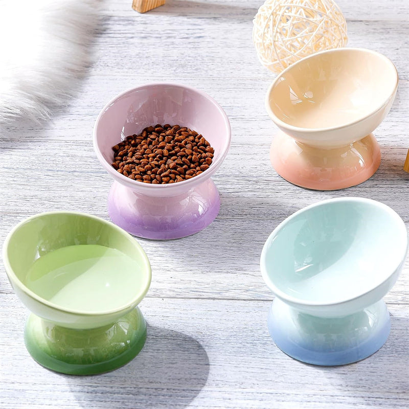 Gradient Color Ceramic Raised Cat Bowls