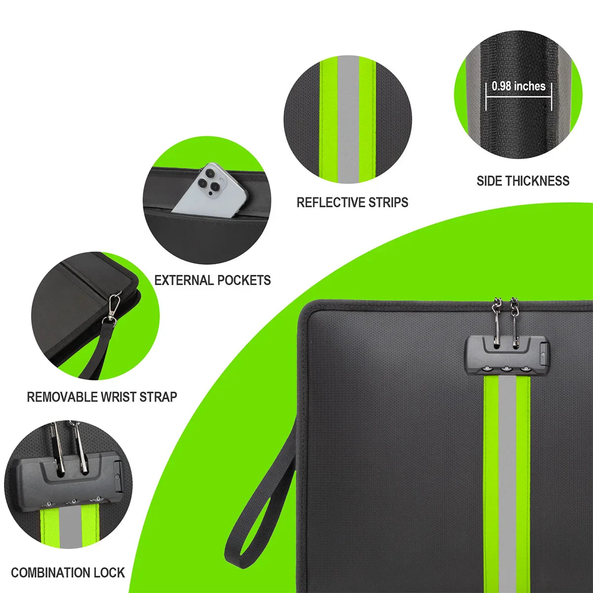 Fireproof Waterproof Document Bag – Heavy Duty A4 File Organizer with Lock & Reflective Strip for Office & Home