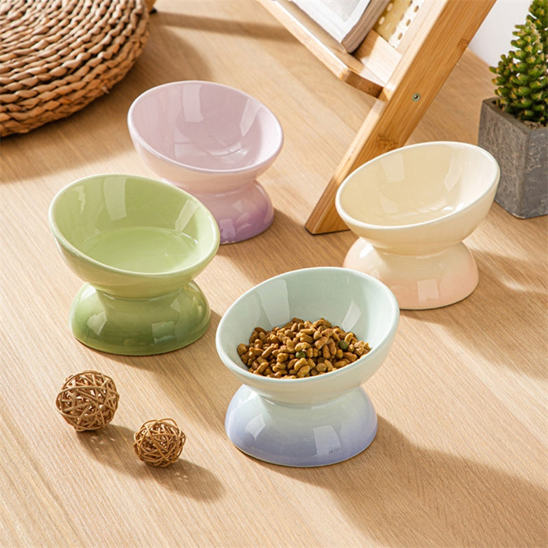 Gradient Color Ceramic Raised Cat Bowls