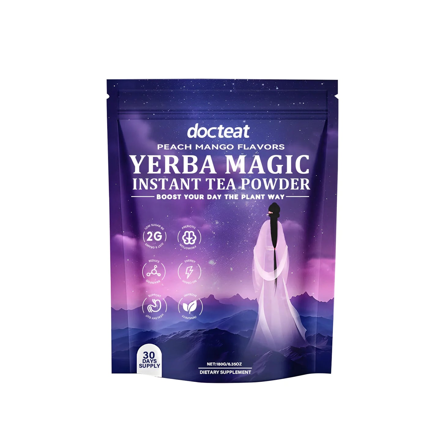 Instant Yerba Mate Tea Powder - 180g Dietary Supplement for Natural Energy Support and Gut Health - Refreshing Daily Drink for Adults - Unisex