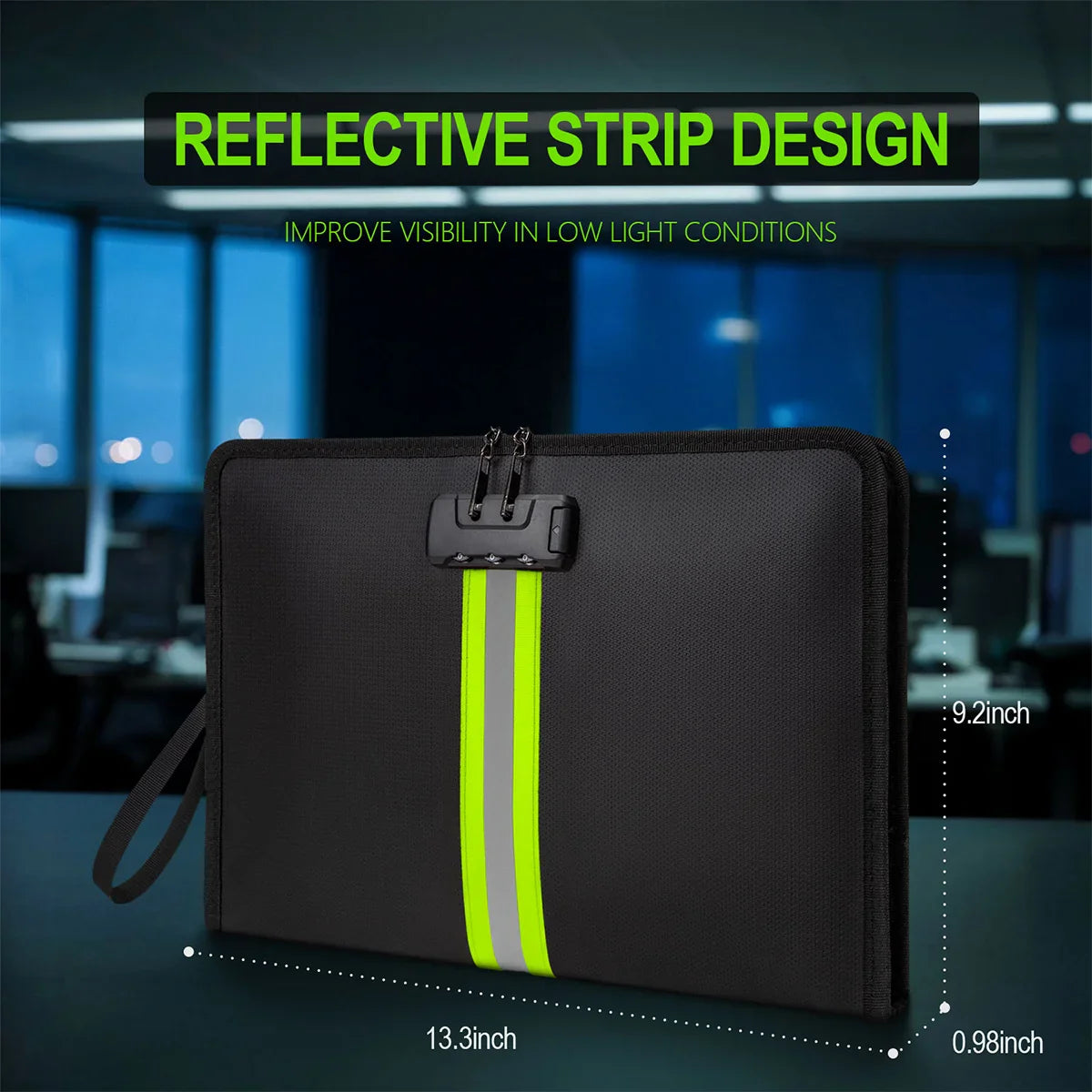 Fireproof Waterproof Document Bag – Heavy Duty A4 File Organizer with Lock & Reflective Strip for Office & Home