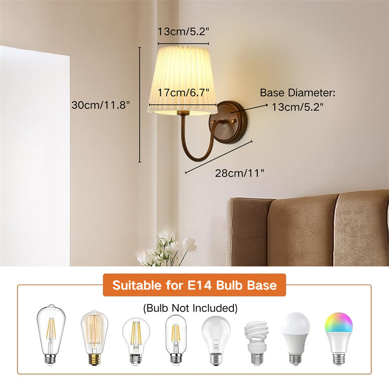 Vintage Metal Wall Lights with Pleated Fabric Shade