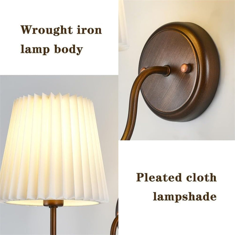 Vintage Metal Wall Lights with Pleated Fabric Shade