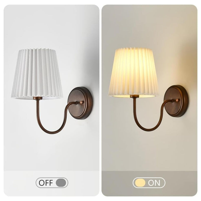 Vintage Metal Wall Lights with Pleated Fabric Shade