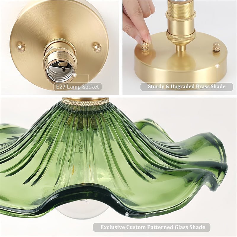 Retro Water Lily Ceiling Light with Glass Lampshade