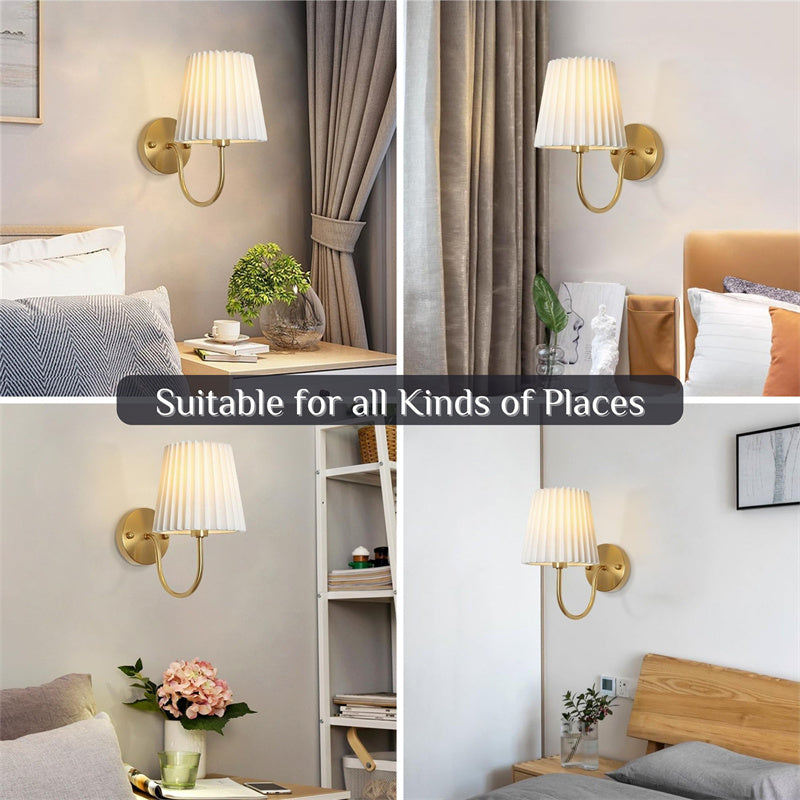 Vintage Metal Wall Lights with Pleated Fabric Shade