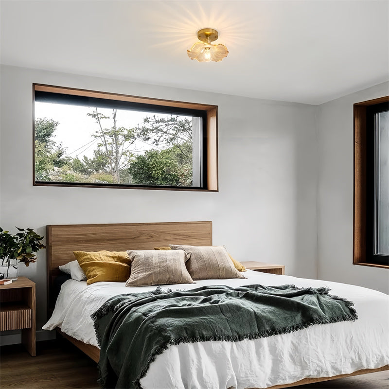 Retro Water Lily Ceiling Light with Glass Lampshade