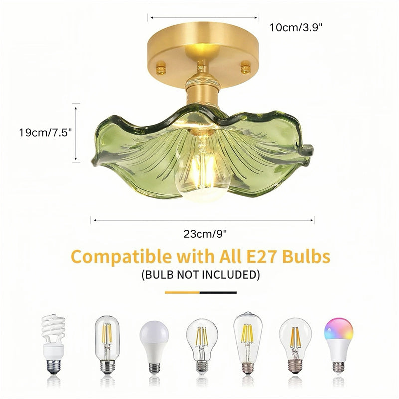 Retro Water Lily Ceiling Light with Glass Lampshade