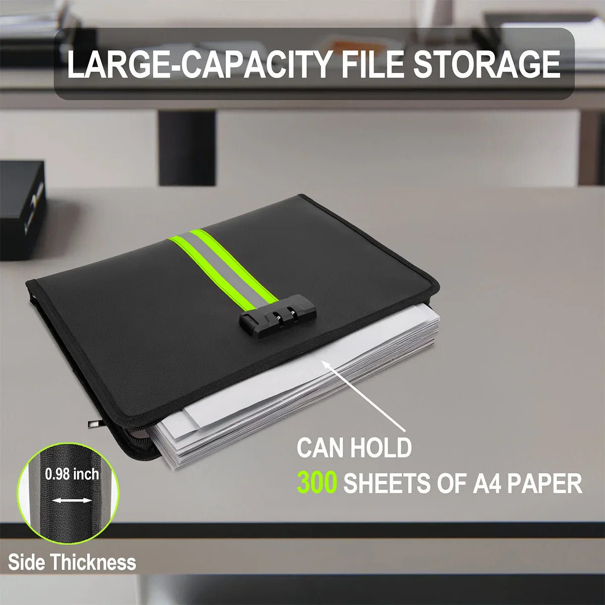 Fireproof Waterproof Document Bag – Heavy Duty A4 File Organizer with Lock & Reflective Strip for Office & Home