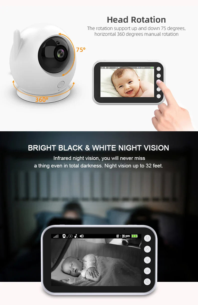 Avichic™ 4.3" Wireless Baby Monitor – Night Vision, Two-Way Audio, Video Nanny Cam with Screen for Baby Surveillance & Security