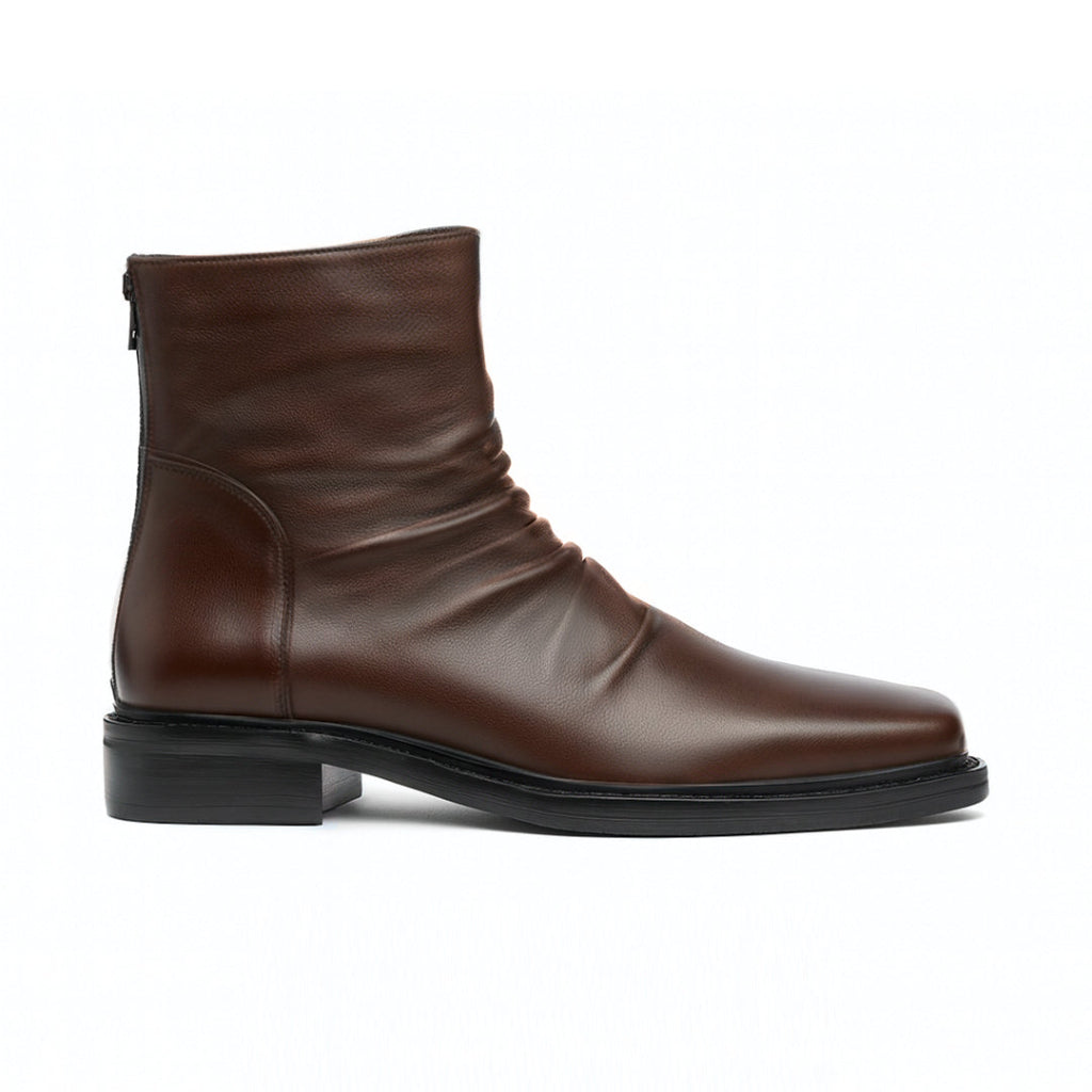 Ankle Boots Square Toe Crease Design Side Zip