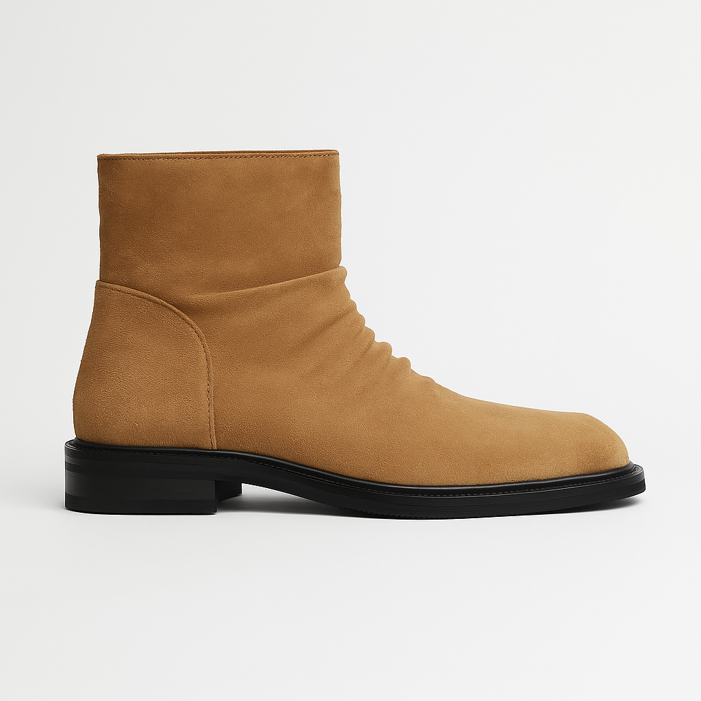 Ankle Boots Square Toe Crease Design Side Zip