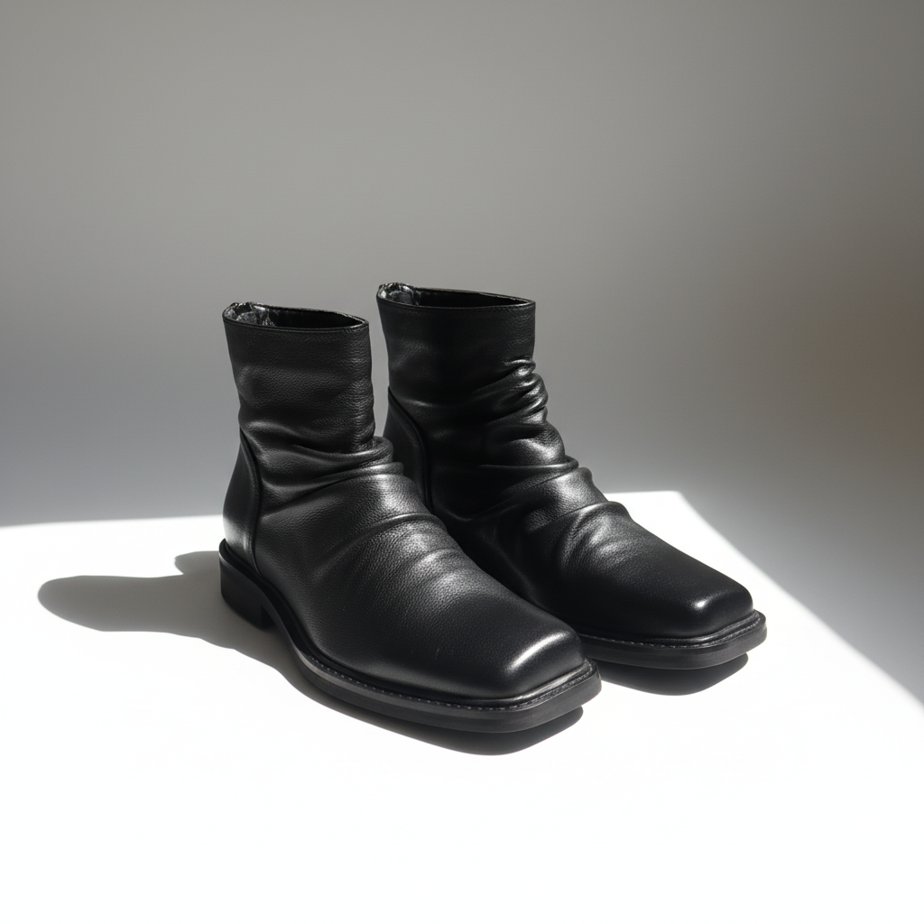 Ankle Boots Square Toe Crease Design Side Zip