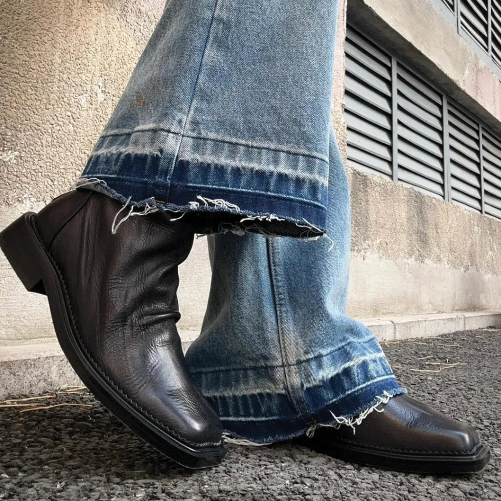Ankle Boots Square Toe Crease Design Side Zip