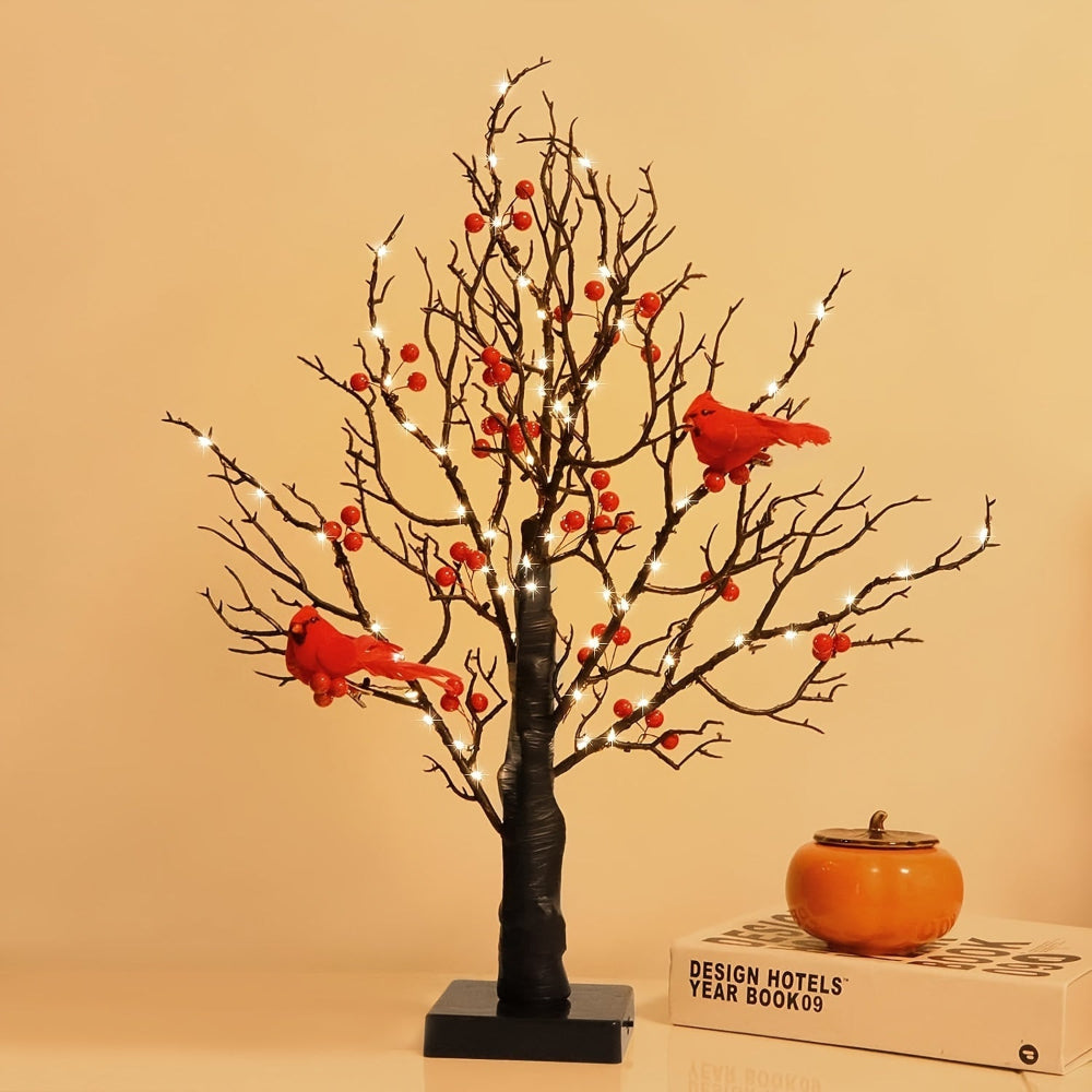 Artificial Christmas Tree LED Lights Red Cardinals Decor