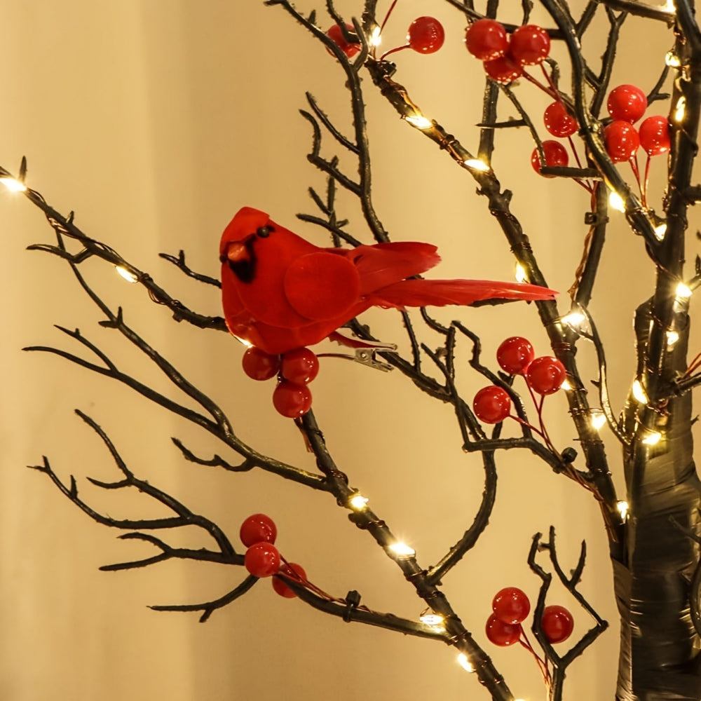 Artificial Christmas Tree LED Lights Red Cardinals Decor
