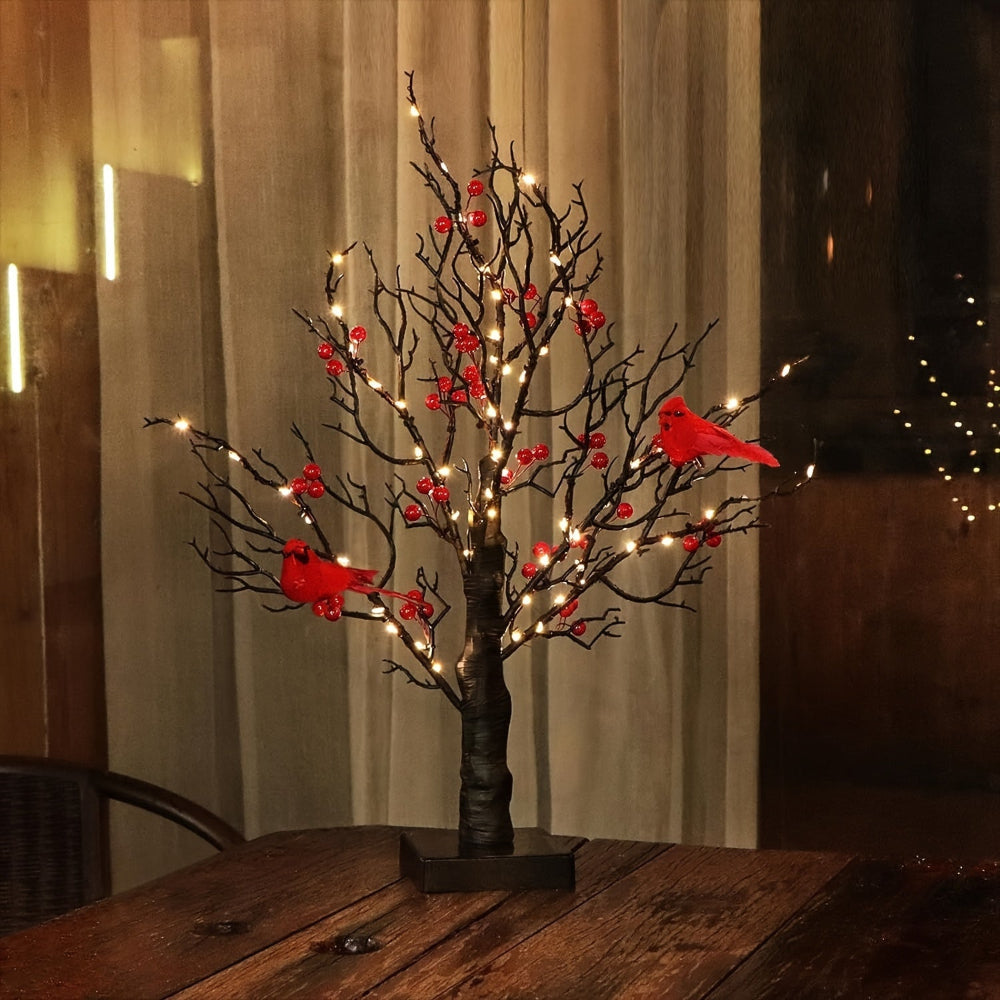 Artificial Christmas Tree LED Lights Red Cardinals Decor