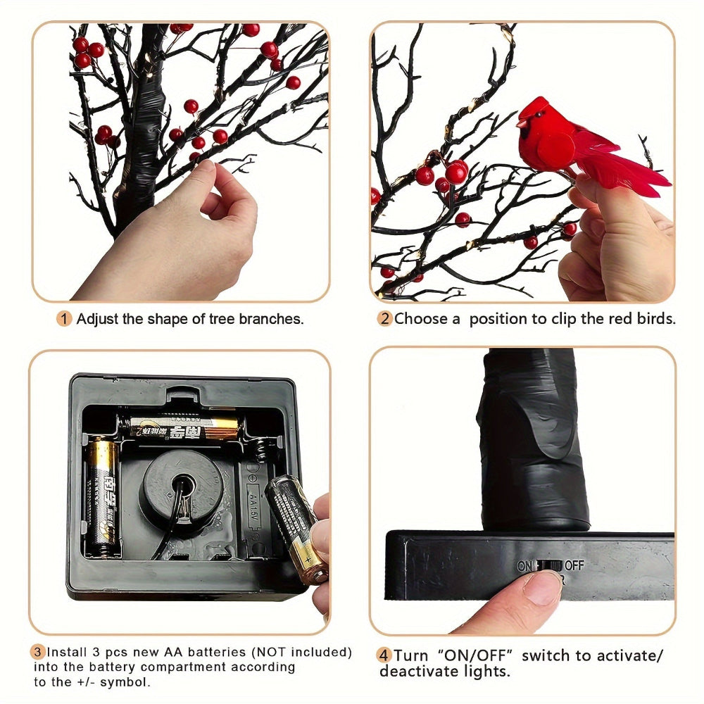 Artificial Christmas Tree LED Lights Red Cardinals Decor