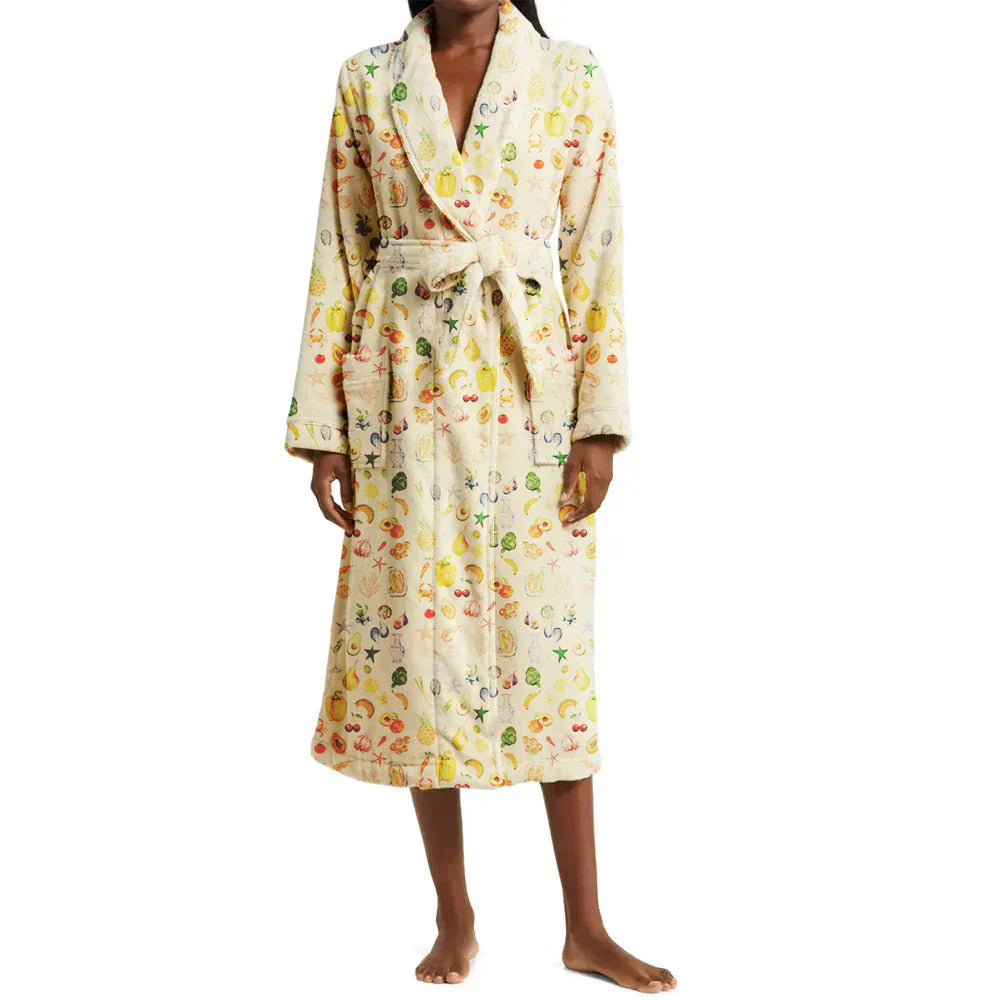 Bathrobe Floral Shawl Collar Tie Waist