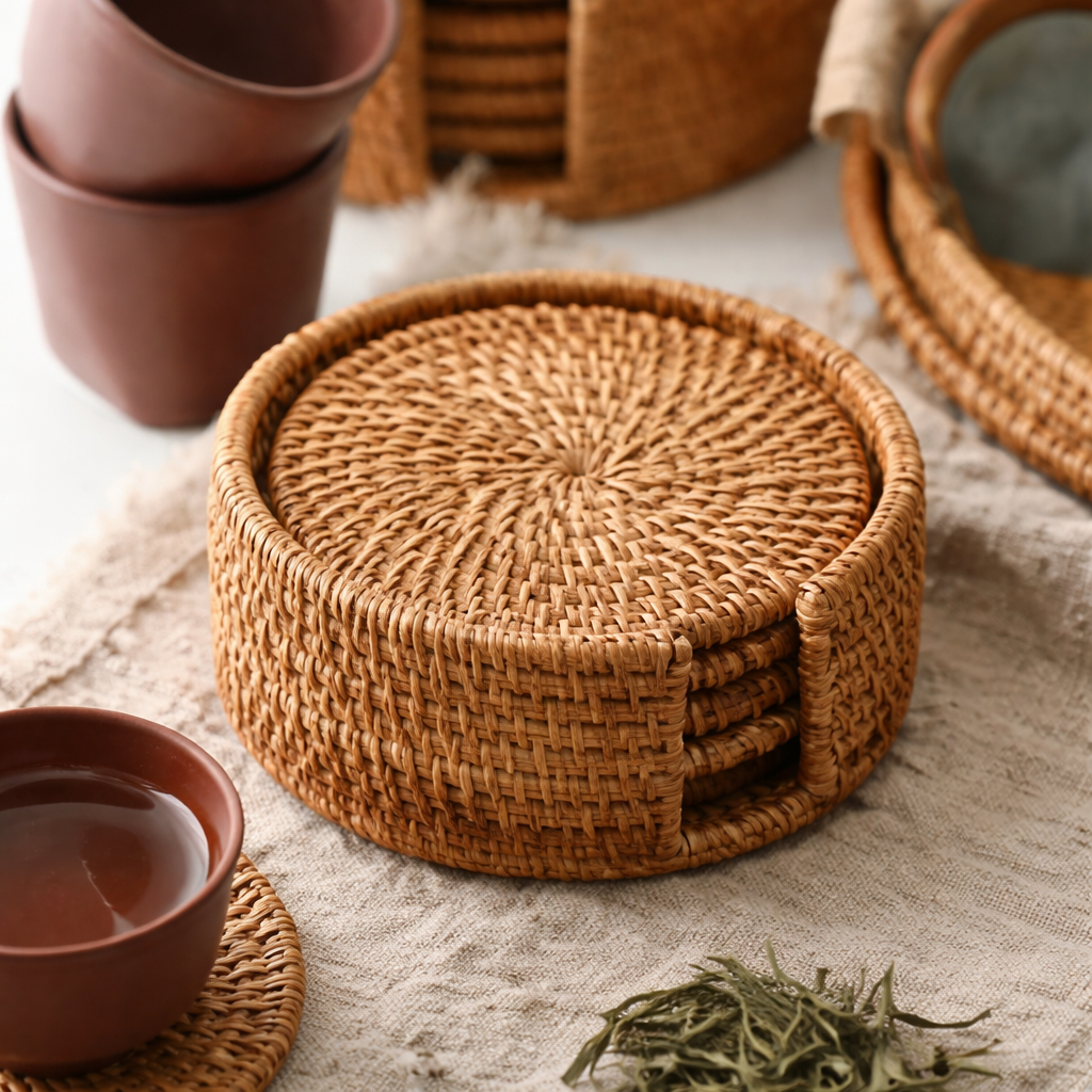 Beverage Coasters Woven Round Non Slip Tea Table Set