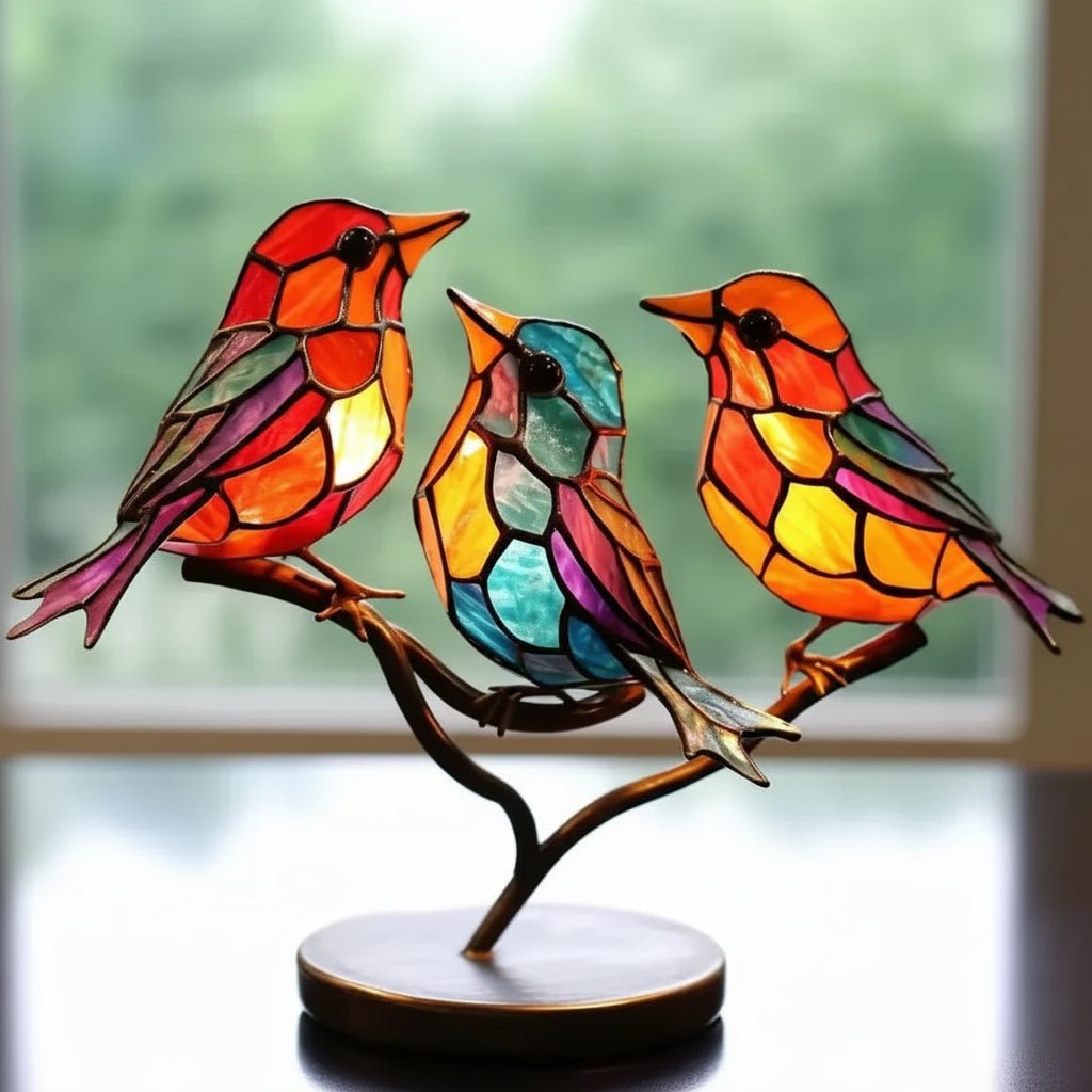 Metal Bird Sculpture Colorful Table Decor