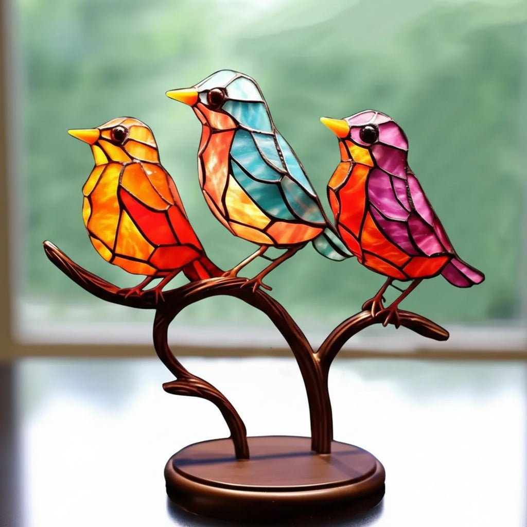 Metal Bird Sculpture Colorful Table Decor