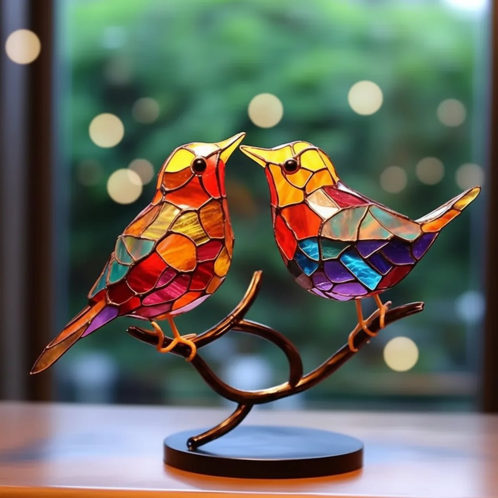 Metal Bird Sculpture Colorful Table Decor
