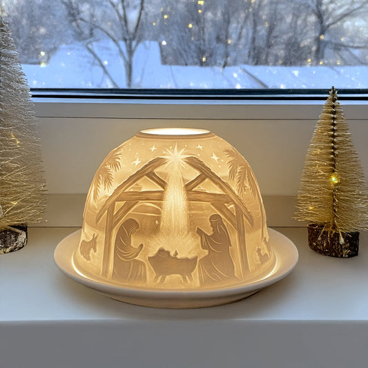 Christmas Candle Holder Nativity Scene Porcelain Table Lamp