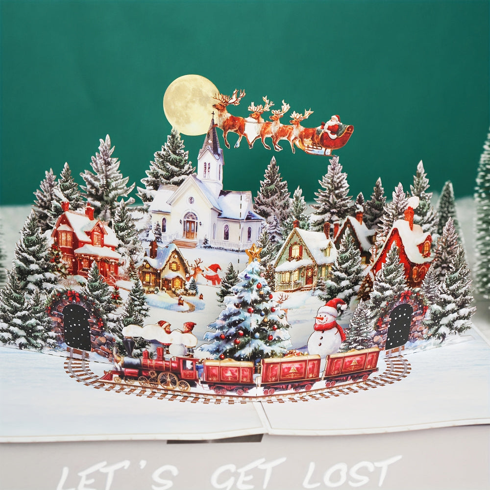 Christmas Cards 3D Pop Up Santa Village Holiday Scene
