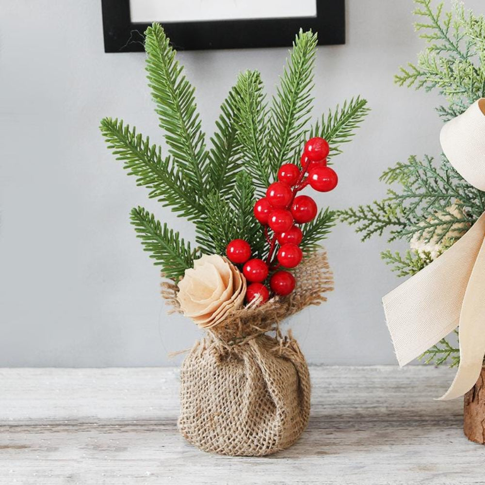 Christmas Ornament Mini Tabletop Tree Rustic Burlap Holiday Decor