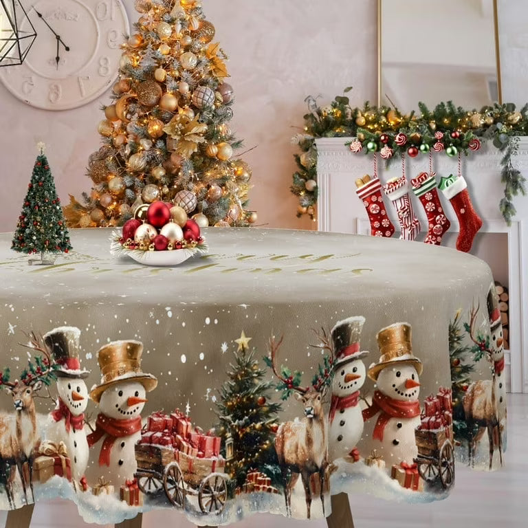 Christmas Table Decorations Tablecloth Holiday Snowman Reindeer Design