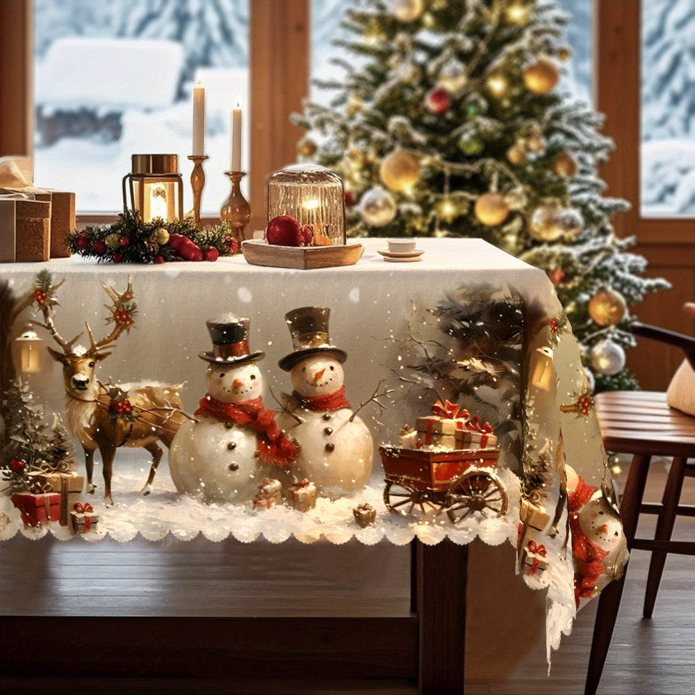 Christmas Table Decorations Tablecloth Holiday Snowman Reindeer Design