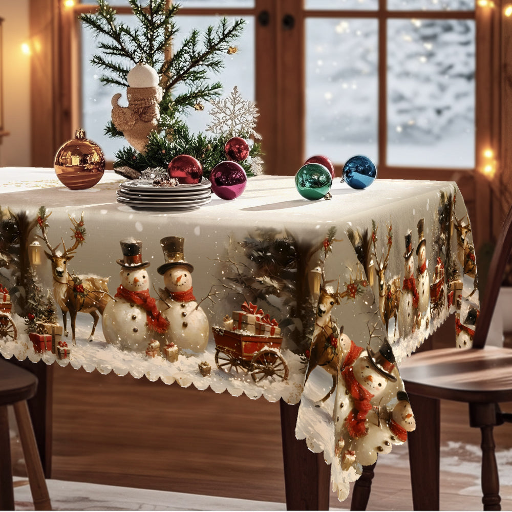 Christmas Table Decorations Tablecloth Holiday Snowman Reindeer Design