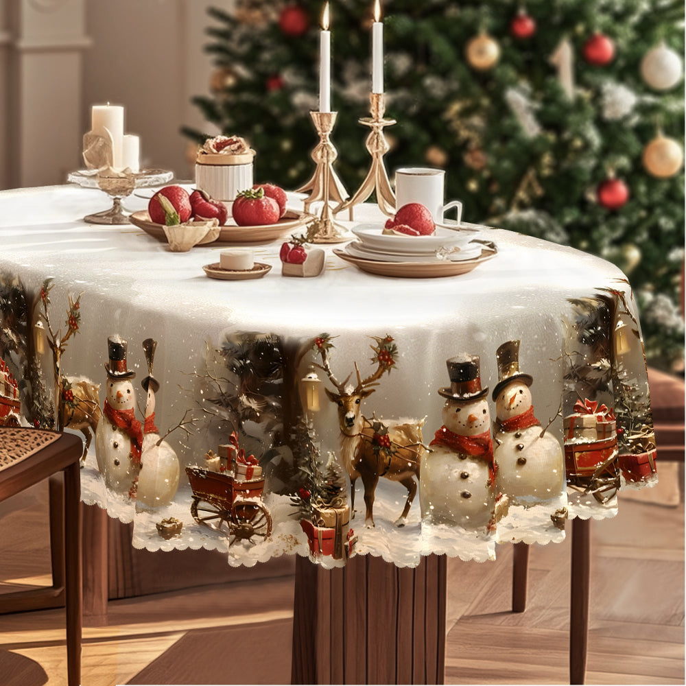 Christmas Table Decorations Tablecloth Holiday Snowman Reindeer Design