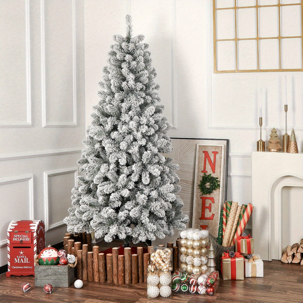 Christmas Tree Pre-Lit Artificial Snow Flocked Pine Indoor Decor