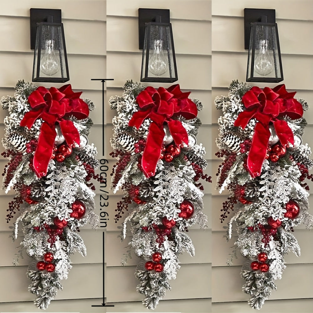 Christmas Wreath Red Ribbon Pinecone Holiday Decoration