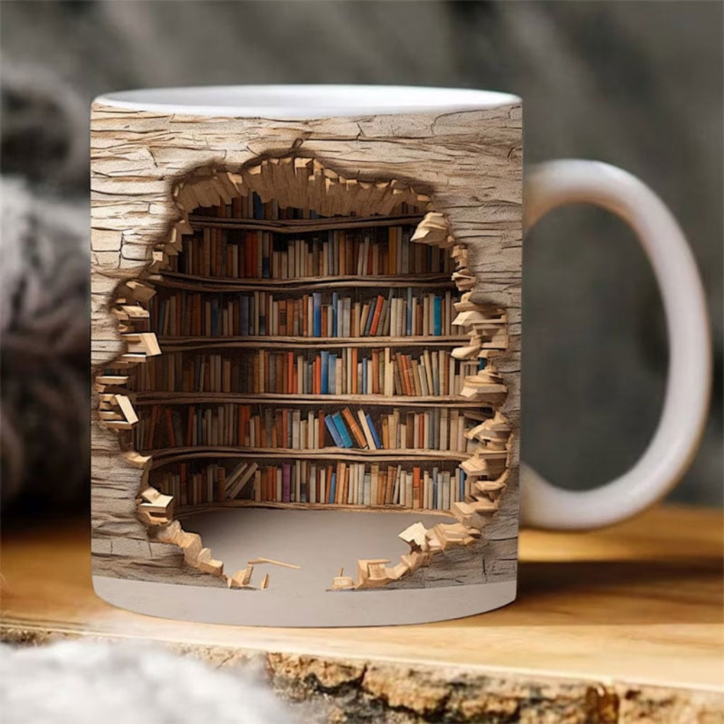 Coffee Mug 3D Bookshelf Design Reading Theme Cup
