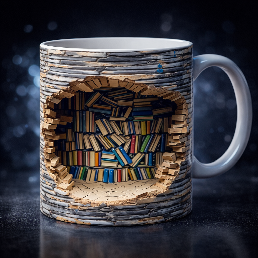Coffee Mug 3D Bookshelf Design Reading Theme Cup