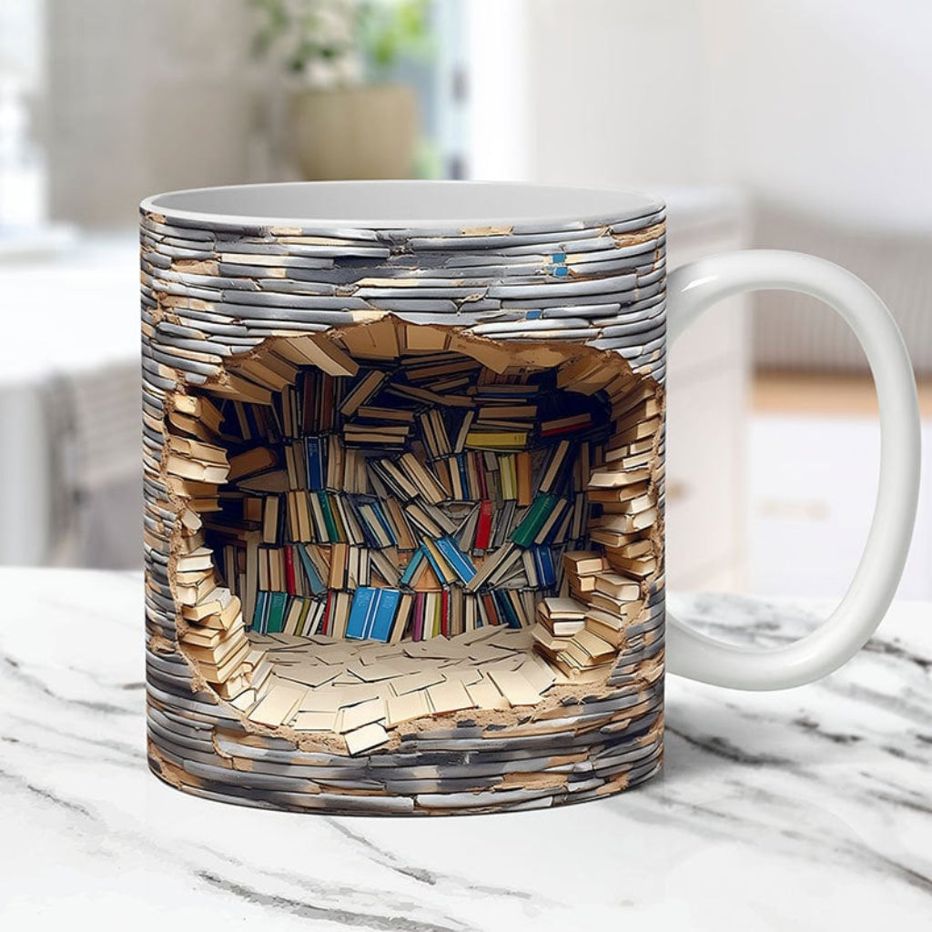 Coffee Mug 3D Bookshelf Design Reading Theme Cup