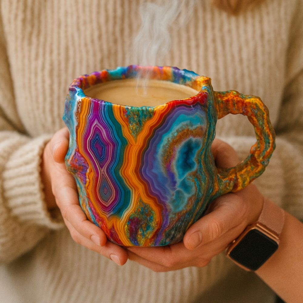 Coffee Mug Crystal Stone Ceramic Geode Style Insulated Cup