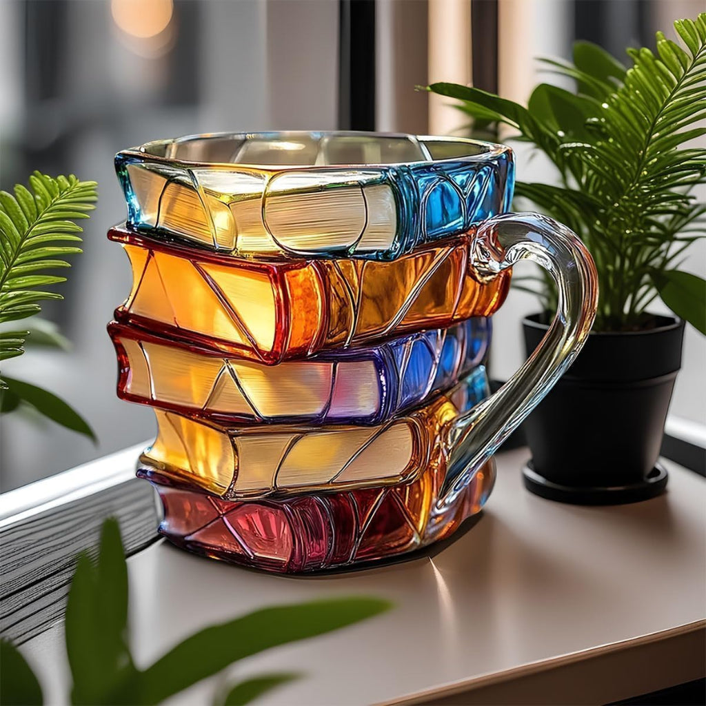 Coffee Mug Stacked Book Glass Literary Drinkware
