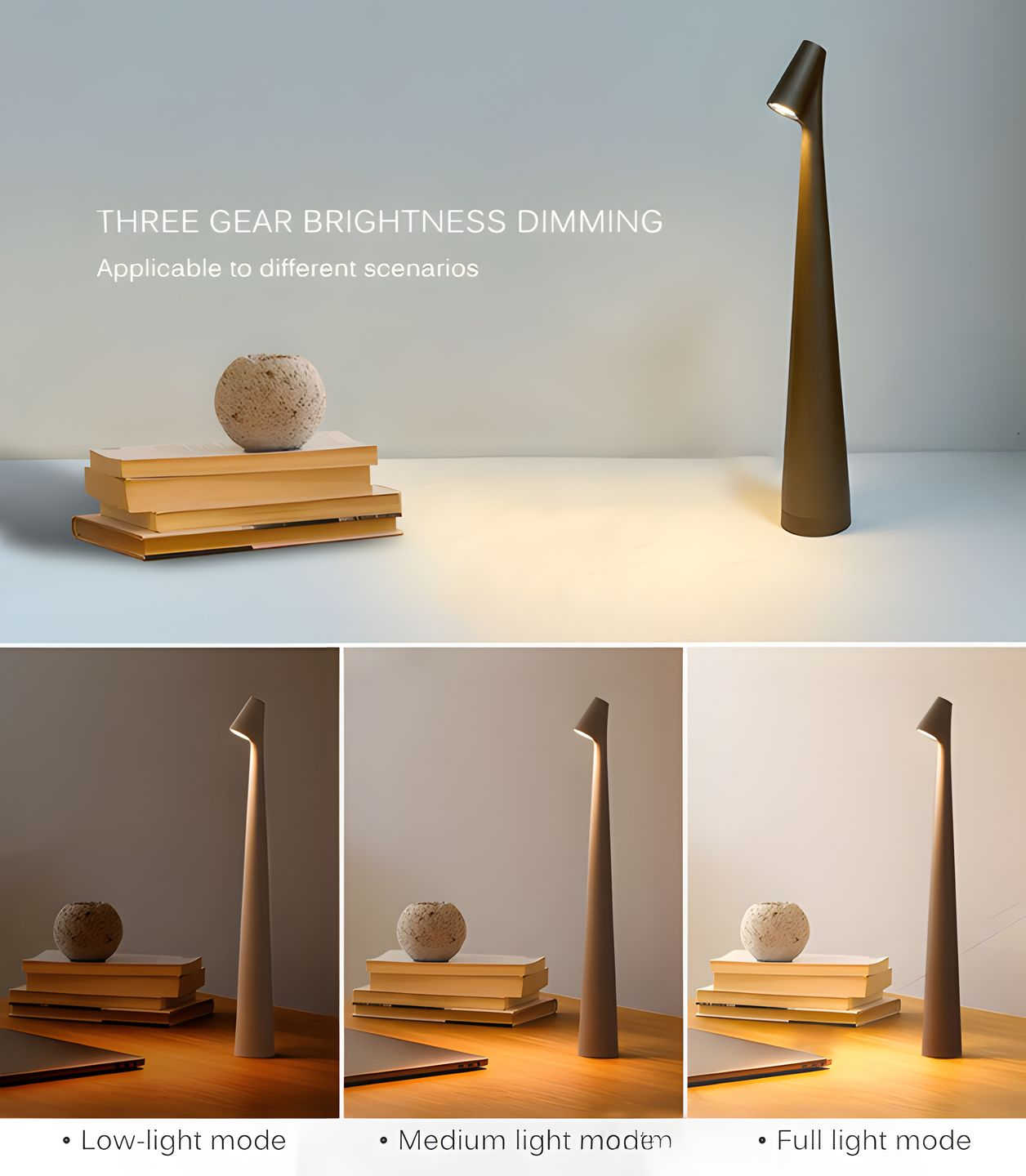 Minimalist Dimmable LED Table Lamp with Rechargeable Battery and Warm White Light