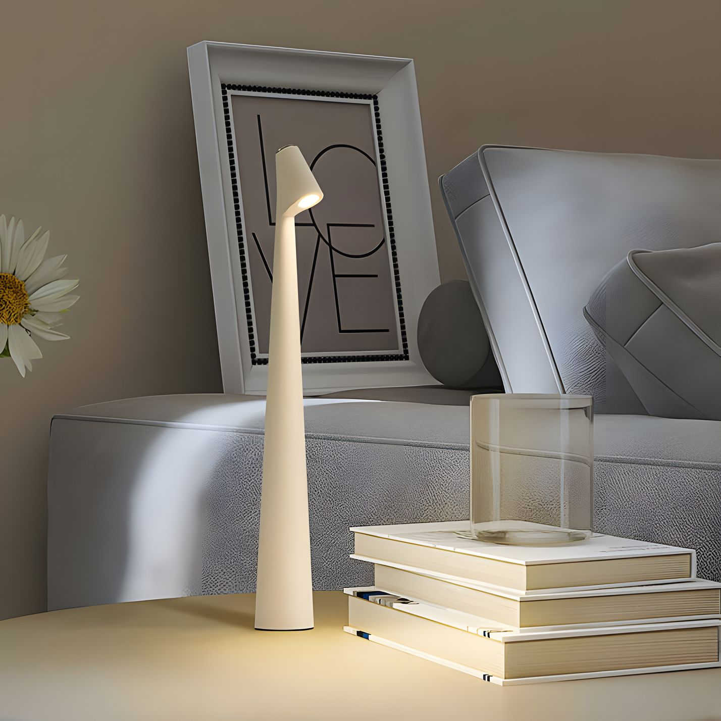 Minimalist Dimmable LED Table Lamp with Rechargeable Battery and Warm White Light