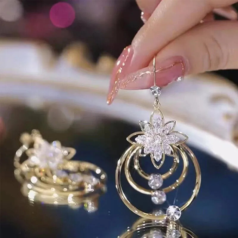 Italian Style Crystal Lotus Hoop Earrings