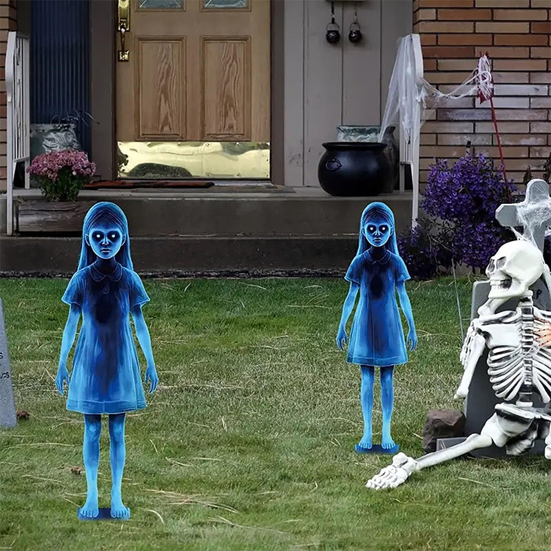 Metal Halloween Ghost Girl Yard Decoration – Windproof, Waterproof, Sunproof Outdoor Ornament for Garden, Porch, or Lawn Display